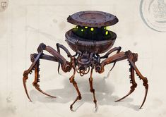 Steel Defender, Alexander Trufanov, Deep Sea Diver Art, Spider Robot, Train Art, Monster Concept Art