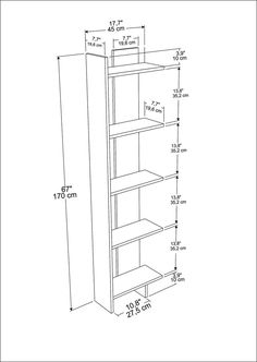 a drawing of a book shelf with measurements