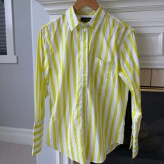 Jcrew Button Down Shirt In Kiwi New Without Tags. Never Worn. Garon Shirt In Bold Stripe Cotton Poplin Item Bp607 Striped Shirt Women, Bold Stripes, Cotton Poplin, Striped Shirt, Kiwi, Yellow White, Button Downs, J Crew, Button Down Shirt