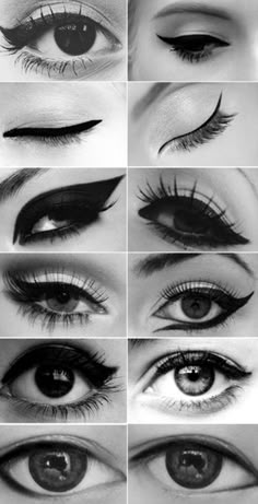 50s Eye-liner - want to do the 3rd on the left, but I'm usually more of a last on the left girl... Permanente Make-up, Drag Make-up, Retro Makeup, Linda Hallberg, Eyeliner Styles, Smink Inspiration, Makijaż Smokey Eye, Makeup Hacks