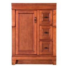 a wooden cabinet with three drawers and two doors