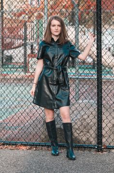 Leather dress outfit | fall dresses | fall dresses with boots | outfit inspo fall | outfit ideas | edgy outfits | edgy aesthetic | fashion photography | leather boots | fashion blogger Fall Dresses With Boots, With Boots Outfit, Dress Outfit Fall, Dresses With Boots, Outfit Ideas Edgy, Leather Dress Outfit, Outfits Edgy, Edgy Aesthetic, Dresses Fall