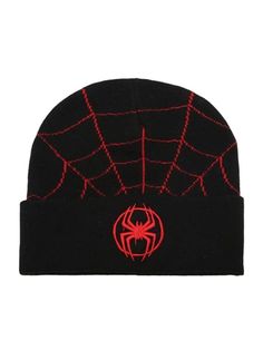 Spider Web Print Embroidery Beanie Hat - AnotherChill Miles Morales Beanie, Embroidery Beanie, Spider Logo, Pop Party, Night Out Club, Spiderman Gifts, Spider Man Across The Spider Verse, Birthday Night, Spiderman Theme