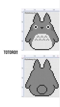 the cross stitch pattern for totoro is shown in three different sizes and colors