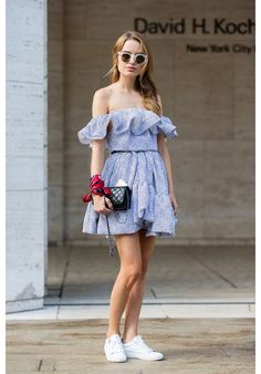 Show off your shoulders in a flirty summer dress as seen on Riches For Rags. Jacqline Fernandez, Flirty Summer Dresses, Casual Day Dresses, Off Shoulder Fashion, Style Inspiration Summer, Street Style Chic, Style Crush, Fashion Week Street Style, Gyaru