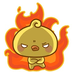 a cartoon character with an angry look on his face, sitting in front of a fire