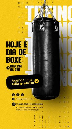 a poster for a boxing event with a black punching bag on it's side