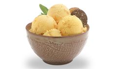 three scoops of ice cream in a bowl