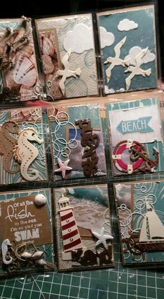 many different types of greeting cards on a table