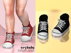 a pair of red and black shoes with white laces on the bottom, next to an image of a woman's legs