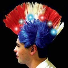 LED Light Up Mohawk Patriotic Wig - Party Glowz Glowstick Costume, Mohawk Wig, Blue Mohawk, Big Concert, Patriotic Costumes, Glow Stick Party, American Patriotism, Festival Attire, Sports Event