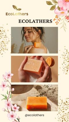 an advertisement for ecothers with three different types of soaps and orange slices