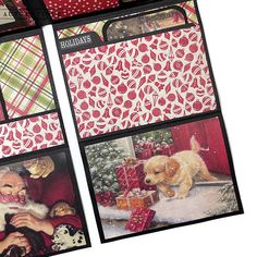 three christmas cards with pictures of santa and his dog