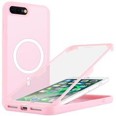 a pink phone case sitting on top of an iphone