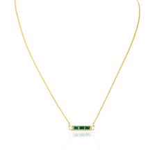 Beautiful Solid Gold Necklace exquisitely crafted by hand, designed with love.PRODUCT DETAILS:-Material - 14K Solid Yellow GoldGemstone - EmeraldStone Shape - BaguetteStone Size - 3.5*2 mmGemstone Weight - 0.33 ctNumber of Gemstones - 3 PcDiamond size - 2 mmDiamond weight - 0.04 ctsGross Weight - 2.09 GrmSetting - Prong Customization available Fine Jewelry Rectangular Pendant As Gift, Luxury Birthstone Necklace As Gift For Her, Elegant Birthstone Necklace Gift, Elegant Birthstone Necklace As A Gift, Luxury Gemstone Birthstone Necklace For Gift, Luxury Birthstone Gemstone Necklace Gift, Emerald Pendant Necklace For Her, Emerald Pendant Necklace As A Gift For Her, Emerald Pendant Necklace Gift For Her