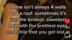 a woman with headphones on is holding her arm over her shoulder and the words, home isn't always 4 walls and a roof sometimes it's just the kind of