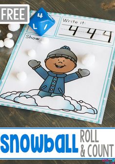 a snowball roll and count game for kids