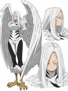 an anime character with white hair and wings