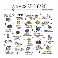 April Self Care, Monthly Self Care, Happy June, Glass Half Full, Peer Support, Personal Improvement, Bucket Lists, Colorful Party