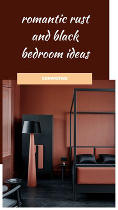 Romantic rust and black themed bedroom with modern decor.