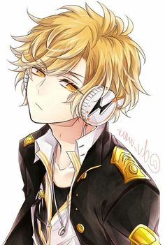 an anime character with headphones on his ears