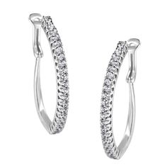 This classic 10k white gold hoop earring feature 1ct TDW of glittering round cut diamonds. The round diamonds are pave set along the front of the hoops for a fine, clean luxury look. A lever back closure keeps the earrings secure. Gold Hoop Earring, White Gold Hoop Earrings, Gold Diamond Hoop Earrings, White Gold Hoops, Round Diamond Setting, Diamond Hoop Earrings, Jewelry Earrings Hoops, Gold Hoop, 1 Carat