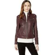 Msrp $495 Burgundy Marc New York By Andrew Marc Rego Leather Jacket Detailed With Trapunto Stitching At The Placket And Pockets, The Rego Leather Moto Jacket Goes One Better With Pieced Sleeves At The Elbows To Improve Mobility And The Overall Style Score. Clean By A Leather Expert Imported Approximate Measurements Can Be Seen On Photos. Marc New York By Andrew Marc "Rego" Moto Jacket. Stand Collar; Front Zip. Leather. Unlined. Made In Italy. Leather Jacket Details, Improve Mobility, Lamb Leather Jacket, Marc New York, Leather Moto, Leather Moto Jacket, Moto Jacket, Stand Collar, Coats For Women