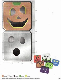 a cross stitch pattern with pumpkins and faces on it