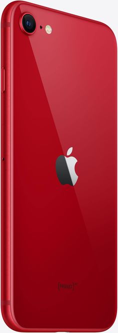 the red iphone 8s is shown in front of a white background with an apple logo on