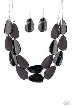 Featuring a faux marble finish, asymmetrical black teardrops and dainty silver beads are threaded along invisible wire, creating two serene layers below the collar. Features an adjustable clasp closure.����You don���t need to break the bank to accessorize your wardrobe!�� Its amazing how much 2 or 3 pieces of jewelry can change the look of an outfit. Sold as one individual necklace. Includes one pair of matching earrings. Marble Necklace, Marble Finish, Bling Necklace, Jewelry Images, Paparazzi Accessories, Faux Marble, Black Necklace, Paparazzi Jewelry, Brass Earrings