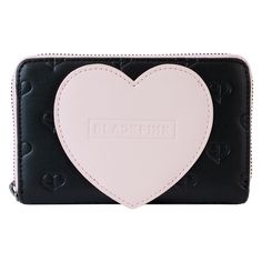 Play up your look effortlessly. Show off your true colors with our Loungefly BLACKPINK All-Over-Print Heart Zip-Around Wallet. Fall in love with this sleek and elegant accessory. The BLACKPINK logo appears in debossed details on the front of a pink applique heart. The contrasting black color, with a debossed all-over-print of hearts, complements the pink color. Inside, you’ll find four slots for holding cards and one clear slot for displaying your ID. A die-cut shape of a heart adds a signature Blackpink Heart, Blackpink Logo, Sleeping Beauty Maleficent, Loungefly Bag, Kawaii Shop, Ear Headbands, Zip Wallet, Elegant Accessories, Bronze Color