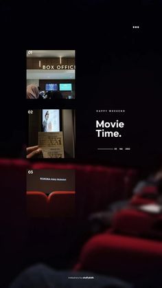 the movie time app is displayed on an iphone screen, with red seats in front of it