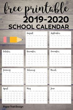 the free printable school calendar is shown with pencils and eraser on it