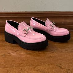 Never Worn Absolutely Perfect Steve Madden Brand Pink Patent Leather Loafers. Has A Platform Sole And Perfect Fun Pair Of Shoes For Anyone! Has Silver Detail Across Top Of Shoe. Platform Patent Leather Loafers With Round Toe, Patent Leather Platform Loafers With Round Toe, Trendy Low-top Loafers For Office, Platform Patent Leather Closed Toe Loafers, Platform Patent Leather Loafers Closed Toe, Slip-on Platform Patent Leather Loafers, Slip-on Patent Leather Platform Loafers With Round Toe, Trendy Slip-on Patent Leather Platform Loafers, Trendy Patent Leather Slip-on Platform Loafers