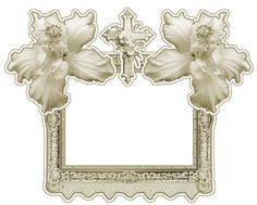 an ornate frame with flowers and a cross