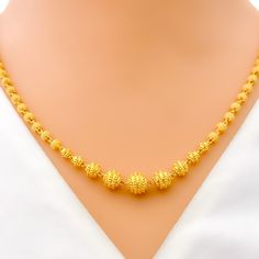 Impeccable Striped 22k Gold Lara Necklace Set Elegant Yellow Gold Chain Necklace For Festivals, Elegant 22k Gold Yellow Chain Necklace, Festive Yellow Gold-plated Necklaces, Yellow 22k Gold Necklaces With Round Beads, 22k Gold Round Beads Yellow Necklace, Yellow 22k Gold Necklace With Round Beads, 22k Yellow Gold Round Beads Necklace, Yellow 22k Gold Round Necklace, Formal Yellow 22k Gold Chain Necklace