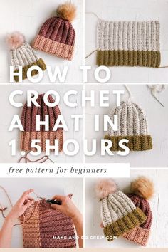 crochet hat pattern for beginners to make hats with pom poms