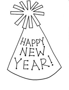 a black and white drawing of a happy new year hat