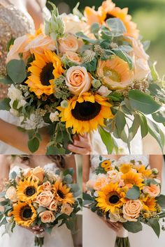 the bridesmaids carried sunflowers and roses in their bouquets