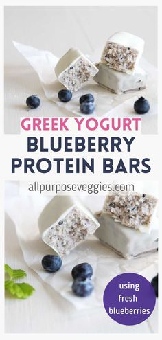 greek yogurt blueberry protein bars with fresh berries on top