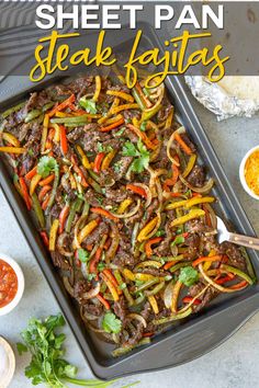 sheet pan steak fajitas with peppers and cilantro