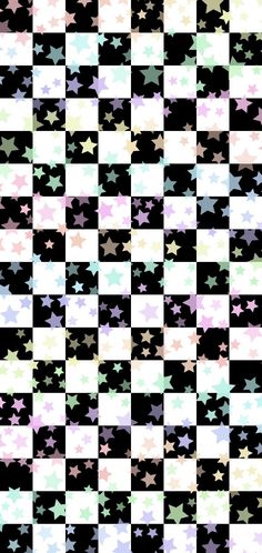 a black and white striped background with multicolored stars on the side, all in different sizes