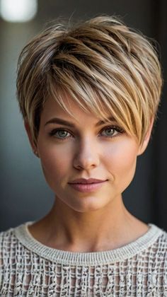 Short Blonde Pixie, Chunky Highlights, Dark Brunette Hair, Short Dark Hair, Layered Bob Short