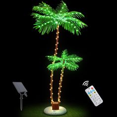 a palm tree with lights and remote control