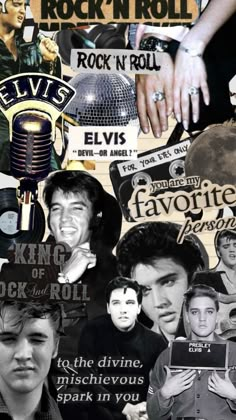 the collage has many different pictures and words on it, including rock'n'roll