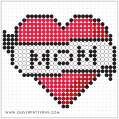 a pixel heart with the word i love you written in black, red and white