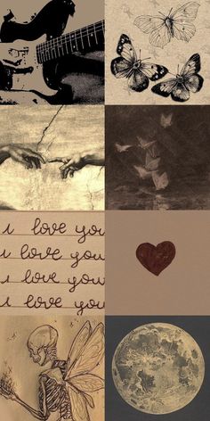 four different pictures with the words i love you and two butterflies flying over them, one is