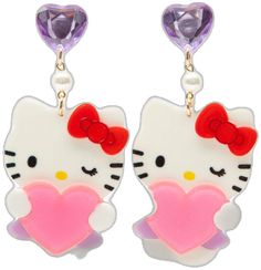 Cute Cat Design Earrings For Party, Kawaii Heart Earrings For Valentine's Day, Valentine's Day Kawaii Heart Earrings, Hello Kitty Charm, Hello Kitty Cute, Kitty Love, Hello Kitty And Friends, Love Earrings, Cute Earrings