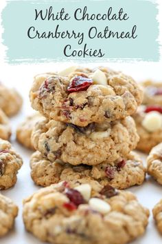 white chocolate cranberry oatmeal cookies stacked on top of each other