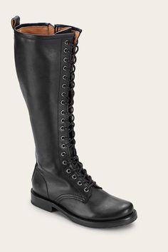 Buy the Veronica Combat Tall Boot and more leather shoes, bags, and accessories, all made with quality leathers and materials by The Frye Company. Tall Combat Boots, Combat Boot Outfit, Frye Veronica, Quality Leather Boots, The Frye Company, Black Boots Tall, Tall Boot, Frye Boots, Boots Knee